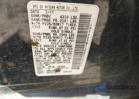 2011 Nissan Rogue Sv z USA, uszkodzony, nr VIN JN8AS5MT3BW576234